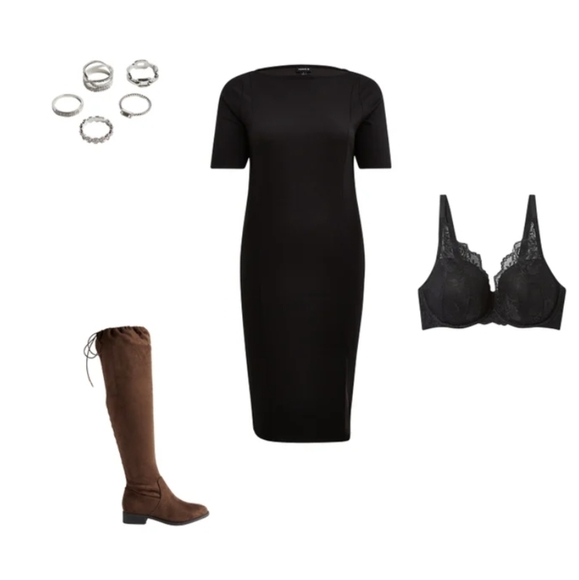 TORRID Midi Studio Cupro boatneck Bodycon Dress, black size 2x or 3x - Picture 1 of 12
